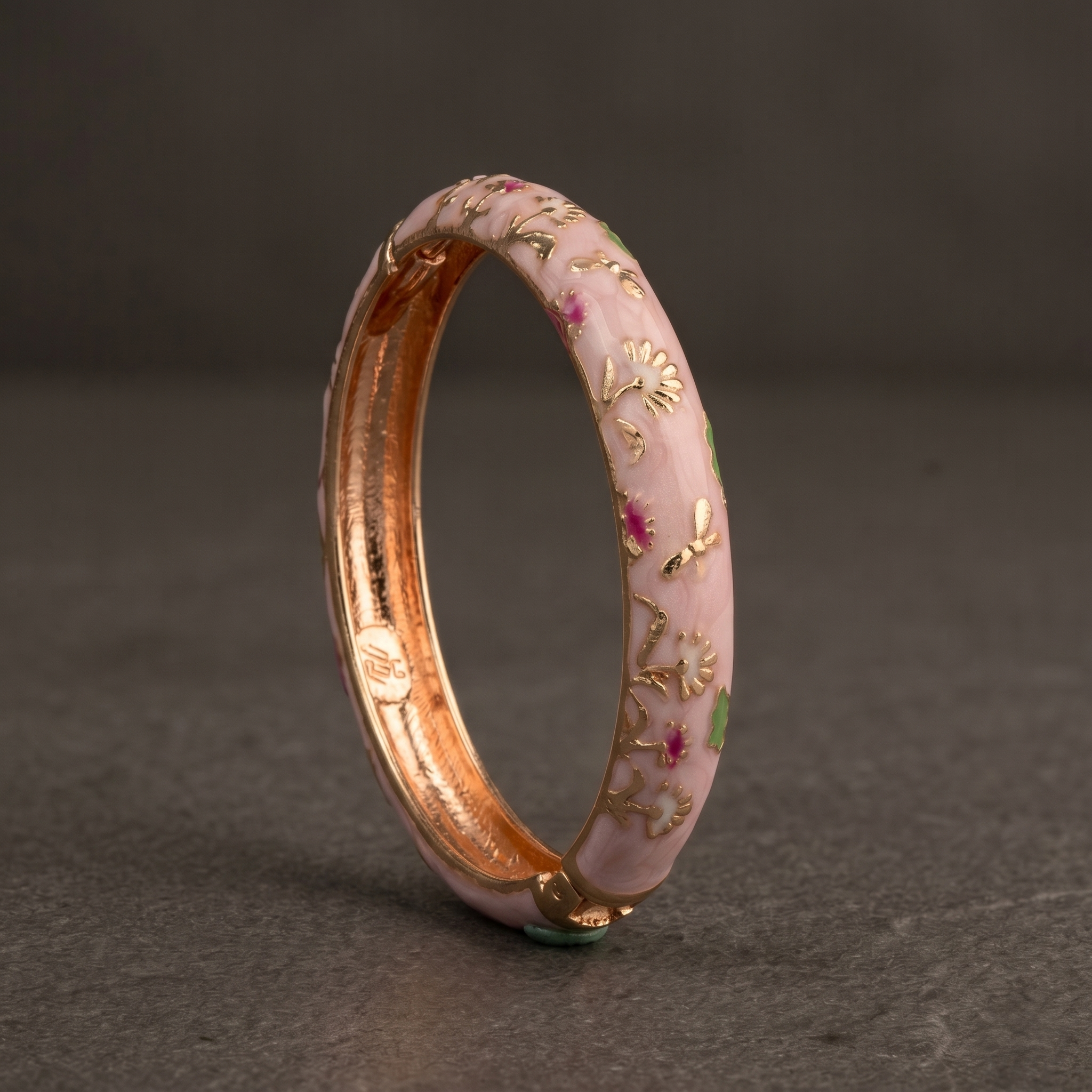 Blush Pink Floral Enamel/Meenakari Bracelet close-up view - Avalna